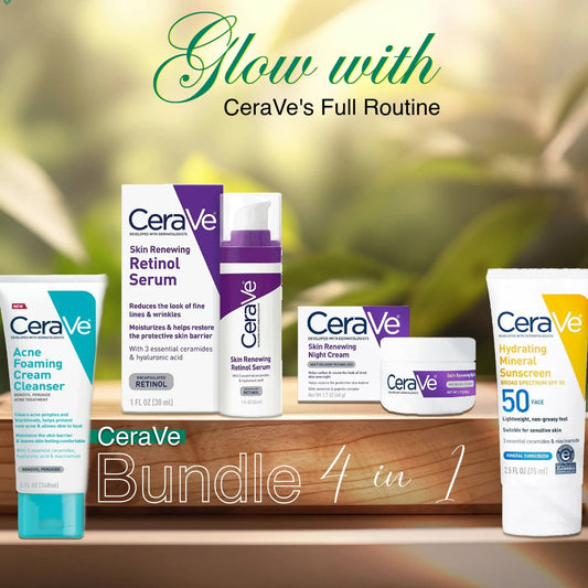 CeraVe 4-in-1 Skincare Kit: Night Cream, Sunblock, Cleanser & Serum for Radiant Skin